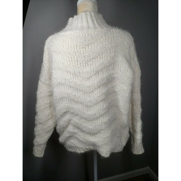 Wishlist Mock Neck Chevron Chenille Sweater - Cream Women's Size M/L - Picture 2 of 7